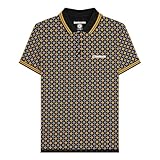Lambretta Mens Retro All Over Geo Pattern Short Sleeve Polo Shirt 7164 - Black (Large)