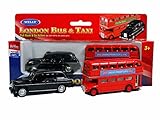 London Double Decker Red Bus and Black Taxi Mini Models (Pull Back & Go Action) Made of Die Cast Metal and Plastic Parts