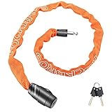 ROCKBROS Bike Lock 95cm Heavy Duty Chain Lock High Security Zinc Alloy Cycling Locks with 2 Keys Anti-Theft Motorbike Chain Locks for Mountain Road Bicycles Electric Scooters Doors, Black/Orange