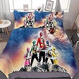 Nichiyobi Power Rangers Bed Linen Set, Duvet Cover and Pillowcase, Microfibre, 3D Digital Print, Three-Piece Bedding (200 x 200 cm, 50 x 75 cm (x2))