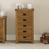 Rustic Oak 5 Drawer Tallboy Wellington Chest of Drawers | Solid Oak Storage Unit | Sturdy & Stylish Narrow Chest | Durable Bedroom, Living Room & Hallway Furniture | H1030 x W570 x D425mm