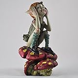 Prezents.com Pixie Thinking on Mushroom - Green Garden Home Decor - Fun Quirky Gift Figurine - Anthony Fisher