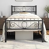 Yaheetech 3ft Single Metal Bed Frame Solid Bedstead Base with Headboard and Footboard, Metal Slat Support and Underbed Storage Space, Black