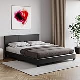 Vida Designs Lisbon Double Bed, 4Ft6 Bed Frame Upholstered Faux Leather Headboard Low Foot End Bedroom Furniture, Black (UKFR Certified)