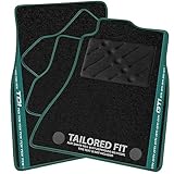 Car Mats FOR Land Rover Discovery 1996-1999 Black Carpet - Green Leather - Green TDI Stripe on Fronts - Black Rectangle Heel Pad [SAPP-375]