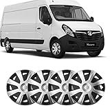 UKB4C 4 x 16 Silver Black Van Trim/Hub Caps Deep Dish Alloy Look fits Vauxhall Movano