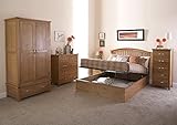 GFW Madrid Wooden Oak Ottoman Double Bed Frame, Under Mattress Support Board With Thick Wooden Sprung Slats And Underbed Storage. 201 (L) x 150(W) x 144cm (H)