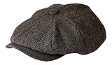 Gamble & Gunn Shelby' Flat Cap Grey Herringbone Vintage Style Baker Boy Cloth Hat Button Top - 57cm