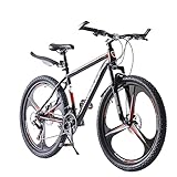 LSBIKE Mountain Bike 26in 27.5In 3 Spoke Wheels Bicycle 21 Speed Drivetrain Bike Mountain bicycle for Adult Men Dual Suspension Hardtail Bicycle Women Sport Cycling Bike (Black Red, 27.5inch)