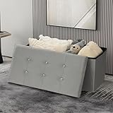AKH HOUSEWARE 76 x 38cm Ottoman Storage Box with Lid Foot Bedside Stool for Bed Room, Living Room Furniture Velvet Storage Bench Toy Storage Box Ottoman Stool Seat (Light Grey, 38 x 76 cm)