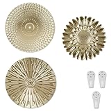 Golden Wall Decor, 3Pcs Metal Starbursts Radial Plate Wall Art Decor Modern Abstract Wall Decorations Gold Wall Art Hanging Sculptures Elegant Circular Plate Wall Decor for Living Room Bedroom(Suit 2)