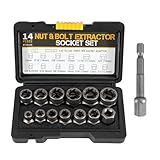 Bolt Extractor Set 14-Piece Bolt & Nut Remover Set Rounded Bolt Stripped Lug Nut Remover Locking Wheel Nut Removal Tool Socket Set for Frozen Studs, Rounded-Off Bolts, Nuts & Screws