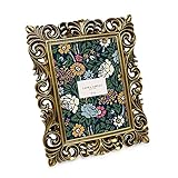 Laura Ashley 5x7 Gold Vintage Inspired Resin Scroll Design Picture Frame with Thin Border, Horizontal & Vertical for Tabletop and Wall Display, Home D cor (5x7, Gold)