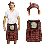 Lizzy Mens SCOTTISH COSTUME Scotsman KILT + TARTAN HAT Hair Burns Night Fancy Dress UK