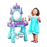 Coo11 65CM Kids Vanity Table Set with Light and Music Dressing Table with Mirror, Princess Castle-Style, Pretend Beauty Accessories, Frozen-Inspired Makeup Toy Gift for Girls Ages 3+ Years