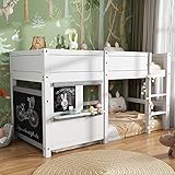 Jovify Double Bed Bunk Bed, 3ft Single Wooden Bunk Beds With 2 Blackboards for Scrawling, Kids Loft Bed with Small Shelf, Wooden Cabin Bed Frame Gaming Bed For Kids Children Teens, White, 190x90 cm