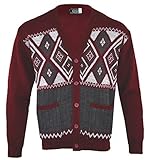 Mens Classic Button Cardigan Argyle Grandad S M L XLXXL (XXL, Burgundy)