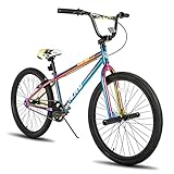 Hiland 26 Inch BMX Bike for Boys and Girls, Beginner-Level BMX to Advanced Riders with 2 Pegs, Adults Bicycles for Men and Women, Rainbow