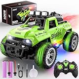 DEERC Remote Control Car with Fog Mist & LED Colorful Lights, 1:18 Scale RC Truck with 2 Batteries, 2.4Ghz Monster Truck for Boys, All Terrain Off-Road Race car, Educational Toy & Gift for Boys Girls