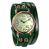JewelryWe Vintage Leather Bracelet Watch Men Women Wristwatch Ladies Dress Quartz Watches (Green)