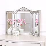 Select Mirrors Ella Mirror – Tri Fold Dressing Table Mirror – 74cm x 55cm - Ornate, Shabby Chic Style (Antique Silver)