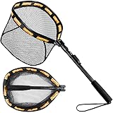 PLUSINNO Floating Fishing Net for Steelhead, Salmon, Fly, Kayak, Bass, Trout Fishing, Catfish, Rubber Coated Landing Net for Easy Catch & Release, Compact & Foldable for Easy Transportation & Storage