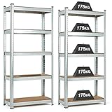 ZENO Garage Shelving Units | Extra Wide Galvanised 5 Tier Heavy Duty Storage Shelves for Shed, Workshop, Office, Warehouse | 150cm x 70cm x 30cm | 875KG Max Capacity