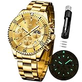OLEVS Watches for Men Waterproof Designer Luxury Formal Luminous Two Tone Stainless Steel Men's Watch Date Moon Phase Chronograph Quartz Watch Men's Gifts