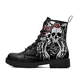 coolcustomize Unisex Gothic Skull Combat Boots – Punk Rock Fashion Lace-Up Ankle Booties for Halloween & Everyday Style