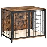 MAHANCRIS Dog Crate Furniture with Cushion, Wooden Dog Kennel with Double Doors, Heavy Duty Dog Cage for Small/Medium/Large Dogs, Indoor Dog House End Table, 80 x 55 x 56 cm, Rustic Brown ADCHR0701Z1