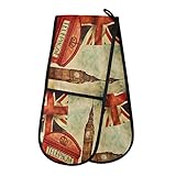 HMZXZ RXYY Double Oven Glove London Big Ben Union Jack Heat Resistant Quilted Cotton Kitchen Oven Mitts Long Oven Gloves for Cooking Baking Grilling Handling Hot Pots Pans
