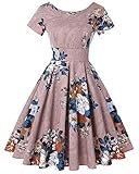 MINTLIMIT Women Retro Dress Rockabilly Hepburn Pleated Navy Blue Swing Evening Party Vintage Dresses (Floral Khaki,Size XL)