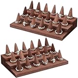 Xaztr 2 Pack Wooden Ring Display Stand, Wood Ring Holder Wooden Ring Organizer 3 Tier Ring Display for Jewelry Counter Showcase Storage Selling(18 Rings)