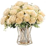 HNVNER 2 Bunches Fake Peonies Artificial Flowers, Silk Peony Bouquet for Home Wedding Party Decoration, Champagne
