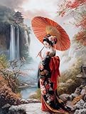 Japanese Beautyl Geisha Girl Stamped Cross Stitch Kits for Beginners Adults - Preprinted 11CT Easy Pattern Needlepoint Kits, Arts and Crafts for Home Decor (11.8x15.7inch) 650