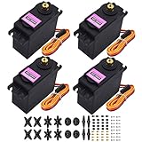 HTLNUZD 4Pack MG996R Analog Servo 55g Metal Gear Torque Digital Servo Motor,180/360 Degree for Futaba Sanwa GWS JR RC Helicopter Car Boat Robot DIY Project (4Pack 180° MG996R Servo Motor)
