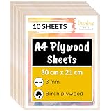 Creative Deco 10 x A4 Birch Plywood Sheets | 300x210x3mm (+/-2mm) Baltic Wood Ply | Perfect Laserable Low Fume Board DIY Home Decor Arts Craft Painting Laser Cutting CNC Stenciling Pyrography