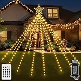 Ollny Christmas Tree Lights, 340 LED Outdoor Christmas Lights with Ring and Star, Warm White 2.4m x 13 Strand Fairy Light, IP67 Waterproof with Remote Control 16 Modes Timer Dimmable Outside Garden
