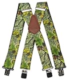 JACK PYKE Elasticated Braces for Men, 4 Strong Clips, Cross-Back Leather Trim, Adjustable 70-115cm, 35mm Wide Suspenders for Hunting, Shooting, Fishing, Field Sports - English Oak Evolution