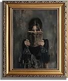 ASTRDECOR Gold Framed Canvas Wall Art Print, Victorian Woman Painting Picture, Vintage Portrait Oil Painting Wall Decor, Moody Reading Nook Painting for Bedroom Bathroom Wall Art, Dark Academia Decor