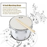FUNFANG Marching Snare Drum, Maple Wood, White, 14 inch, Professional, Clear Sound, Includes Drum Key, 2 Drum Sticks, Adjustable Strap