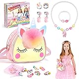 Qukir Unicorn Gifts for Girls, Kids Jewellery Sets for Girl Unicorn Toys for 2 3 4 5 6 Year Old Girl Toys Age 2 3 4 5 6 Year Old Gifts for 2-12 Year Olds Girls Birthday Presents Crossbody Bag