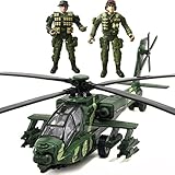 OTONOPI Military Helicopter Pull Back Army Airplane Toys with Lights and Sounds Diecast Air Force Model Plane for Kids, Bonus with 2 of Army Men Action Figures