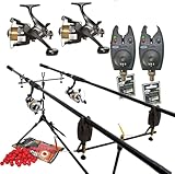Full Carp Fishing Set Up Rods Reels Bite Alarms Rodpod PLUS 4 PACKS OF BOILIES
