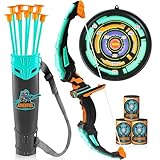 JOYIN Bow and Arrow Archery Toy Set with Flashing LED Lights for Kids, Light Up Archery Play Set with Luminous Bow, 9 Suction Cups Arrows, Targets, and Quiver (Black Green)