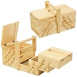 Large Wooden Sewing Box 30 x 15.5 x 19 cm For Sewing Supplies Fold-Out Box
