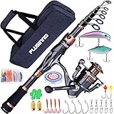PLUSINNO Fishing Rod and Reel Combos, Bronze Warrior Toray 24-Ton Carbon Matrix Telescopic Fishing Rod Pole, 12 +1 Shielded Bearings Stainless Steel BB Spinning Reel, Travel Freshwater Fishing Gear