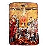 Wooden Greek Christian Orthodox Wood Icon of the Crucifixion / A0