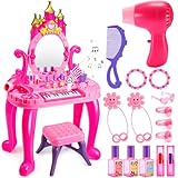 Naxudcoo Toys For 3-5 Year Old Girls: Kids Dressing Table For Girls, Girl Vanity Table Toddler Vanity Magic Makeup Set, Dressing Table With Mirror And Stool, Birthday Gifts For 3 4 5 Year Old Girl