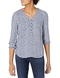Amazon Essentials Women's 3/4 Sleeve Button Pop-over Shirt, Loose-Fit V-Neck Blouse, Navy White Petals, M